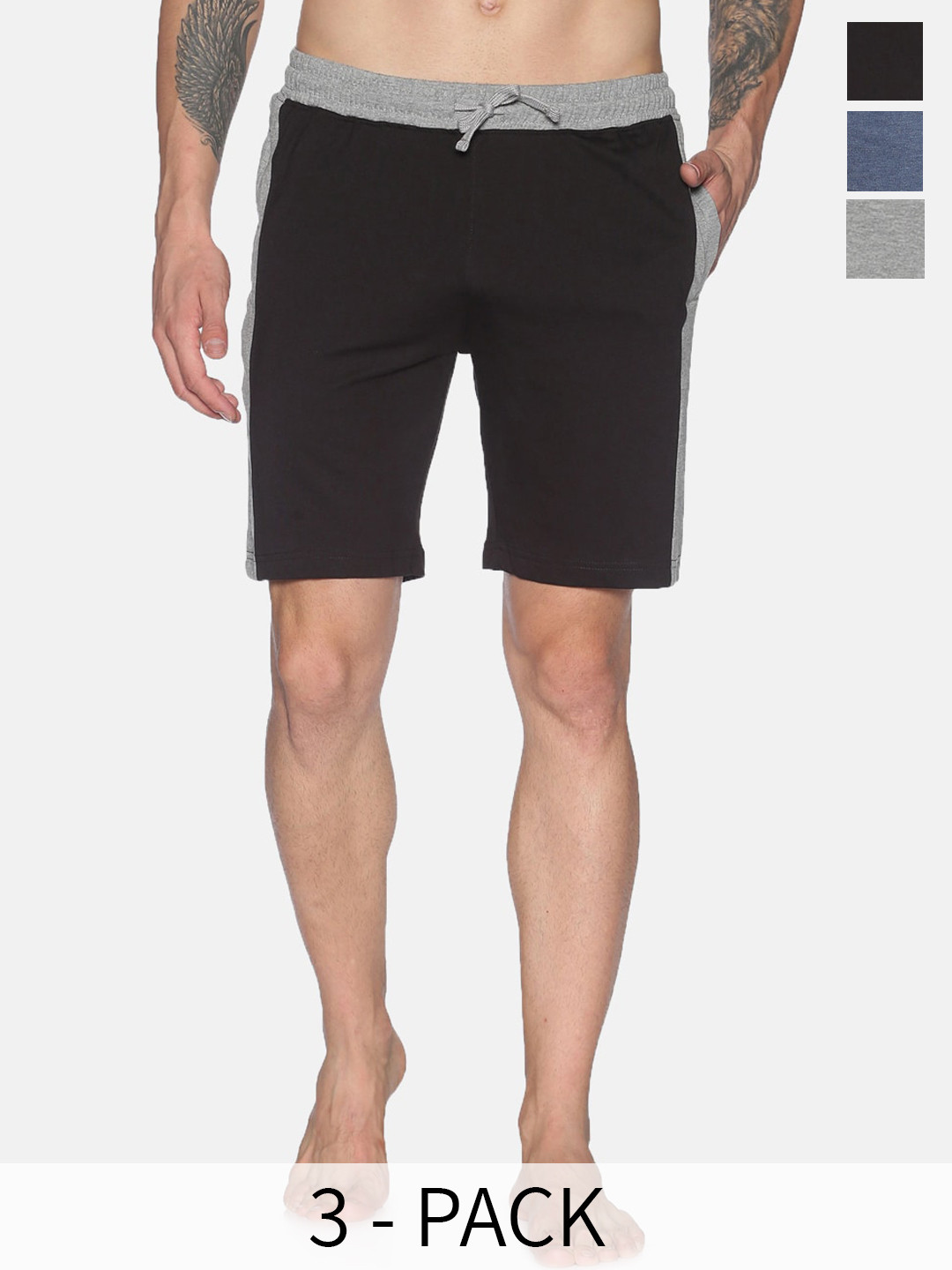 

Dollar Men Pack Of 3 Colourblocked Cotton Shorts, Grey