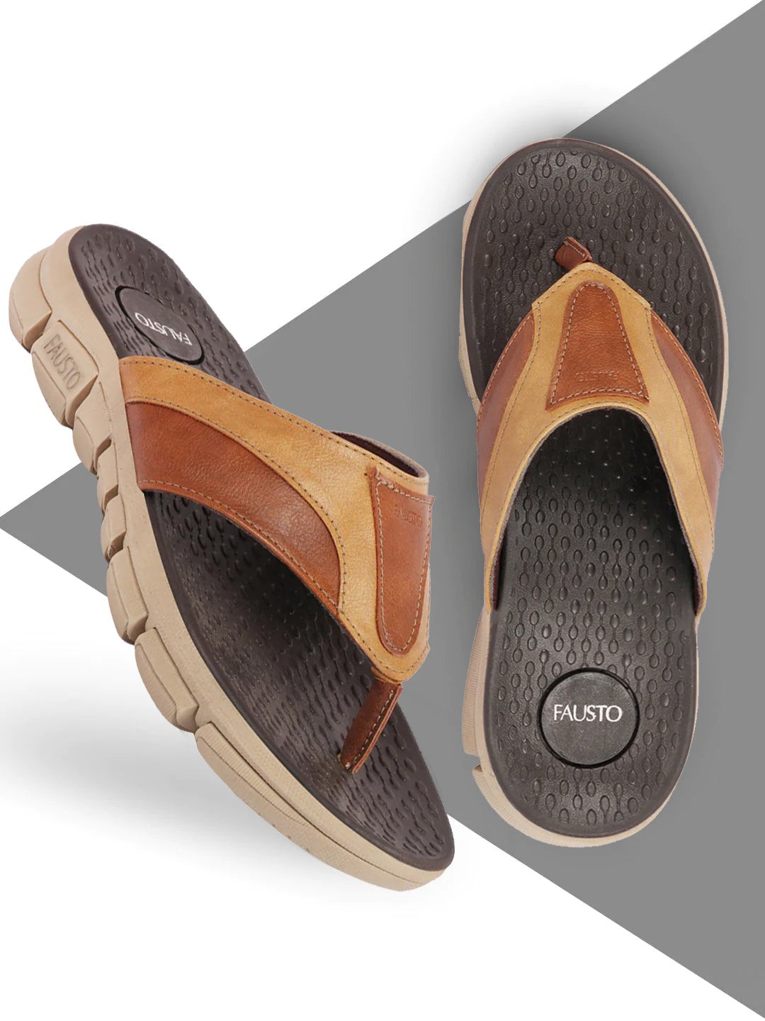 

FAUSTO Men Thong Flip-Flops, Brown