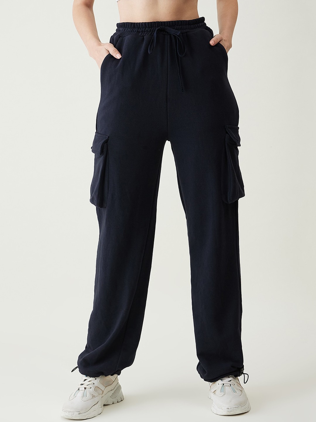 

JUNE & HARRY Relaxed Straight Leg Straight Fit High-Rise Cargos Trousers, Navy blue