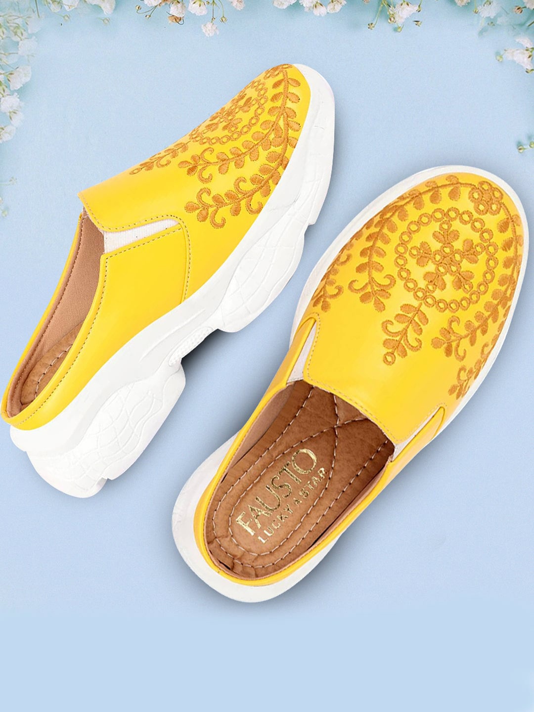 

FAUSTO Women Textured Lightweight Mules, Yellow