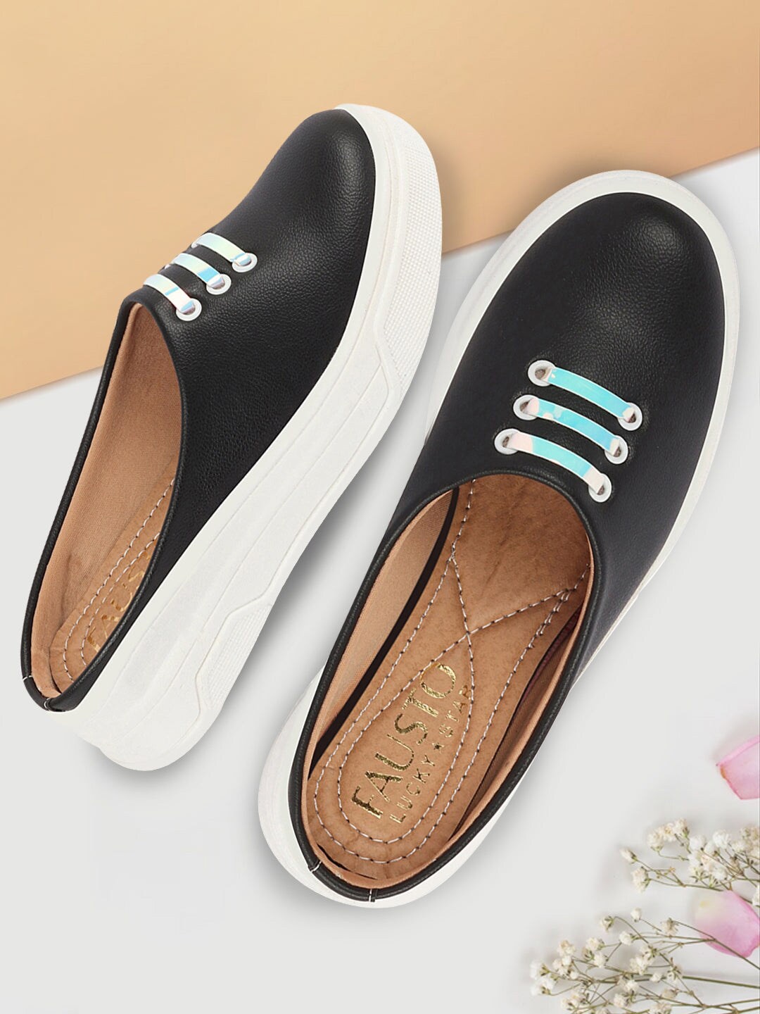 

FAUSTO Women Slip-On Mule Sneakers, Black