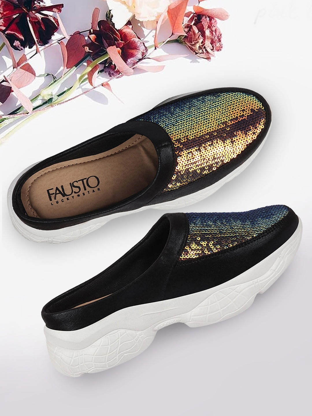 

FAUSTO Women Embellished Lightweight Slip On Mule Sneakers, Black