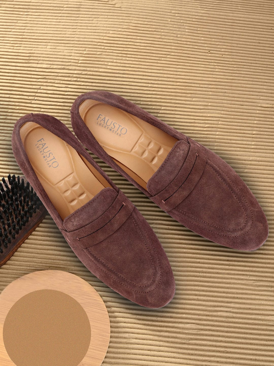 

FAUSTO Men Textured Round Toe Penny Loafers, Brown