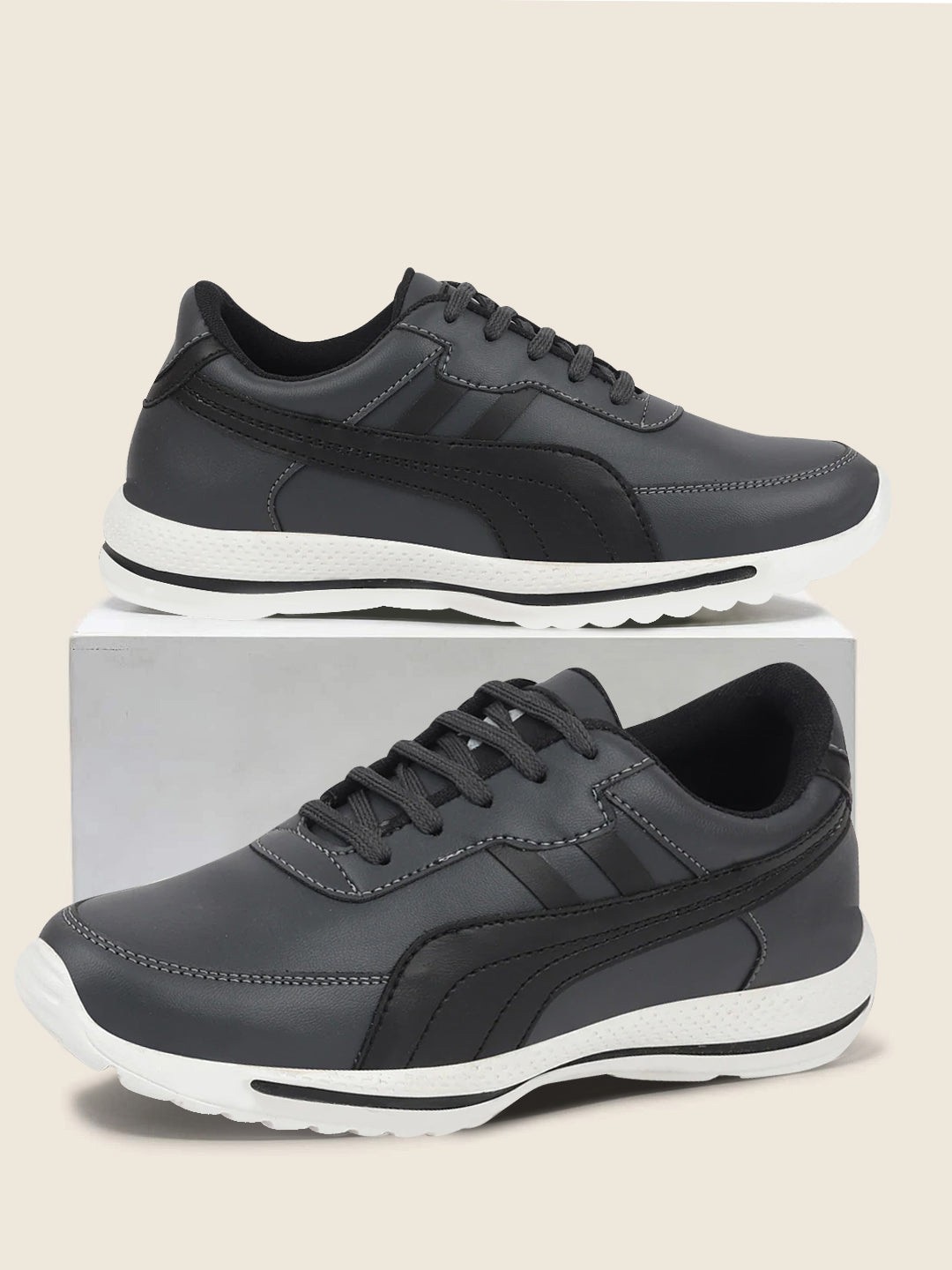 

FAUSTO Men Round Toe Lightweight Lace Up Sneakers, Grey