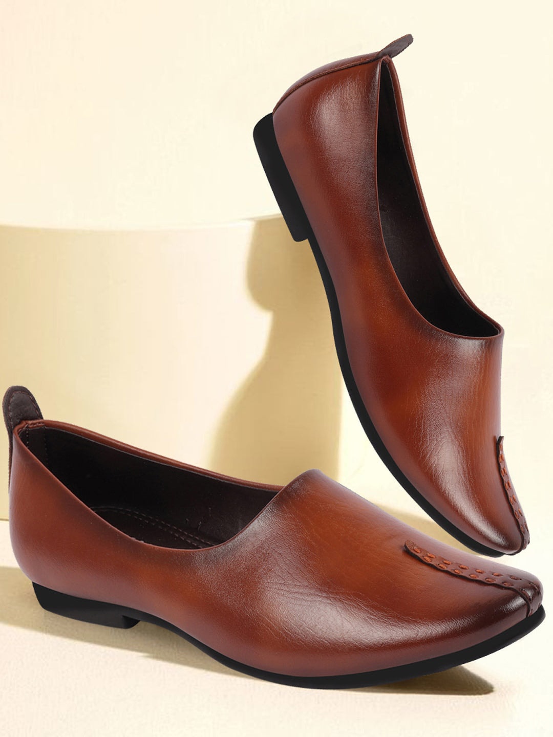 

FAUSTO Men Pointed Toe Lightweight Mojaris, Tan