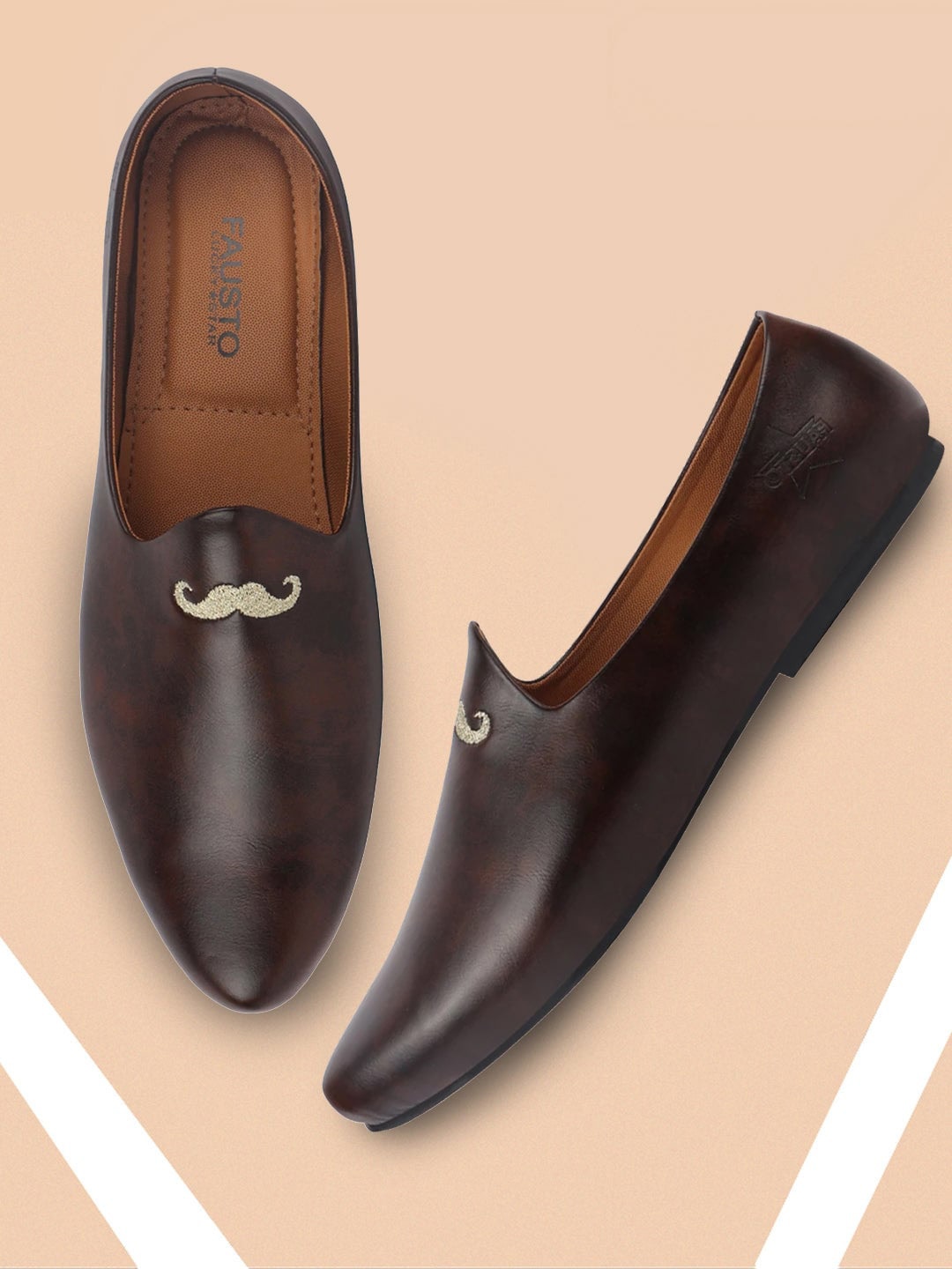 

FAUSTO Men Round Toe Lightweight Ethnic Mojaris, Brown