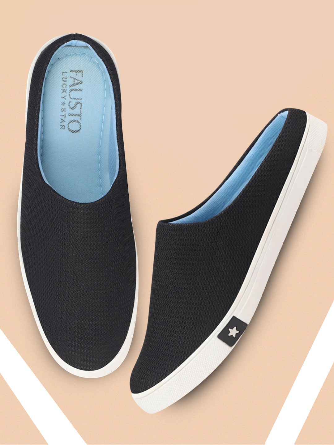 

FAUSTO Men Perforations Lightweight Canvas Mules, Black