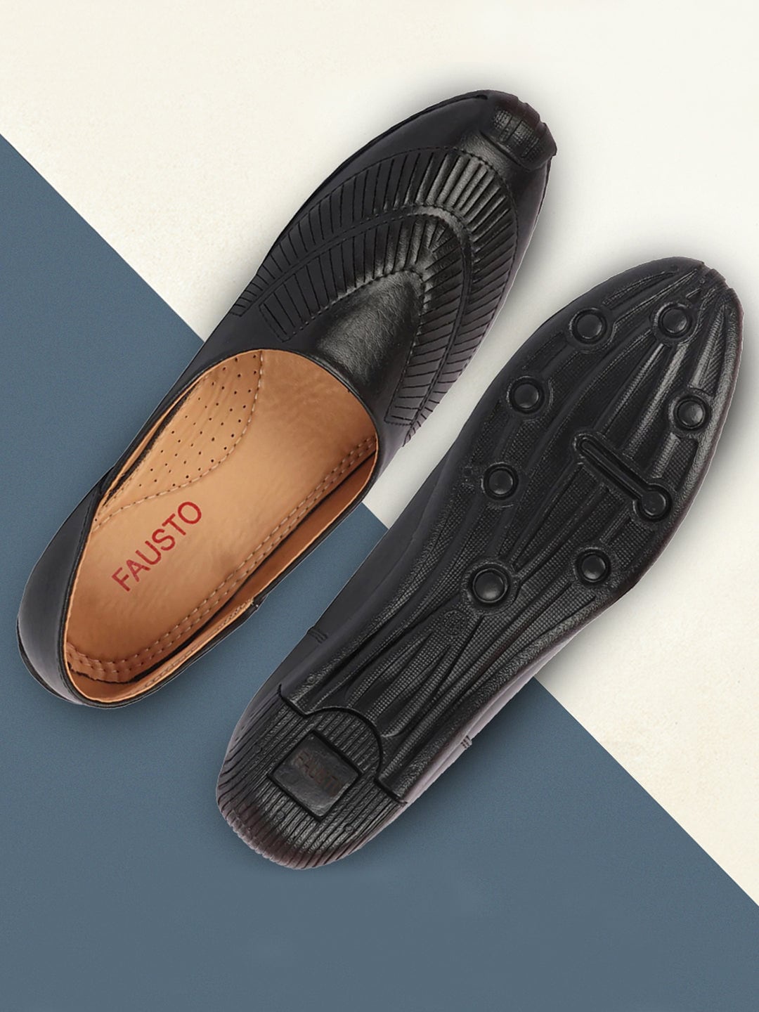 

FAUSTO Men Textured Lightweight Mojaris, Black
