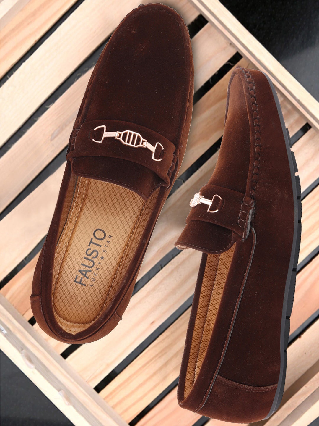 

FAUSTO Men Slip-On Horsebit Loafers, Brown