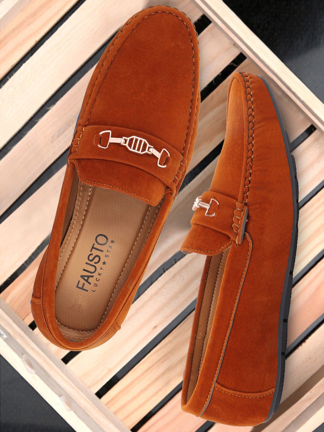 

FAUSTO Men Lightweight Comfort Insole Horsebit Loafers, Tan
