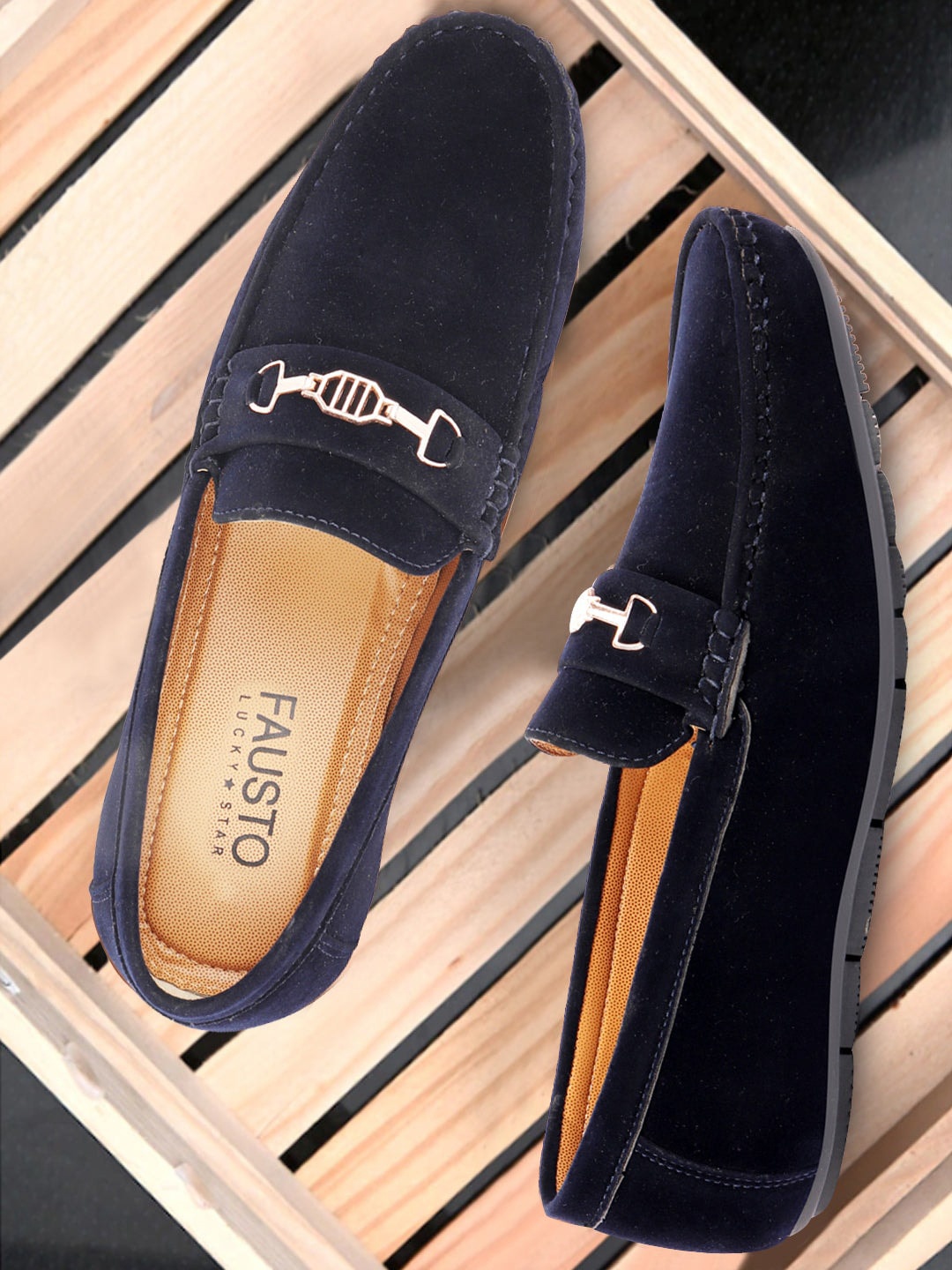 

FAUSTO Men Buckles Detail Lightweight Loafers, Navy blue