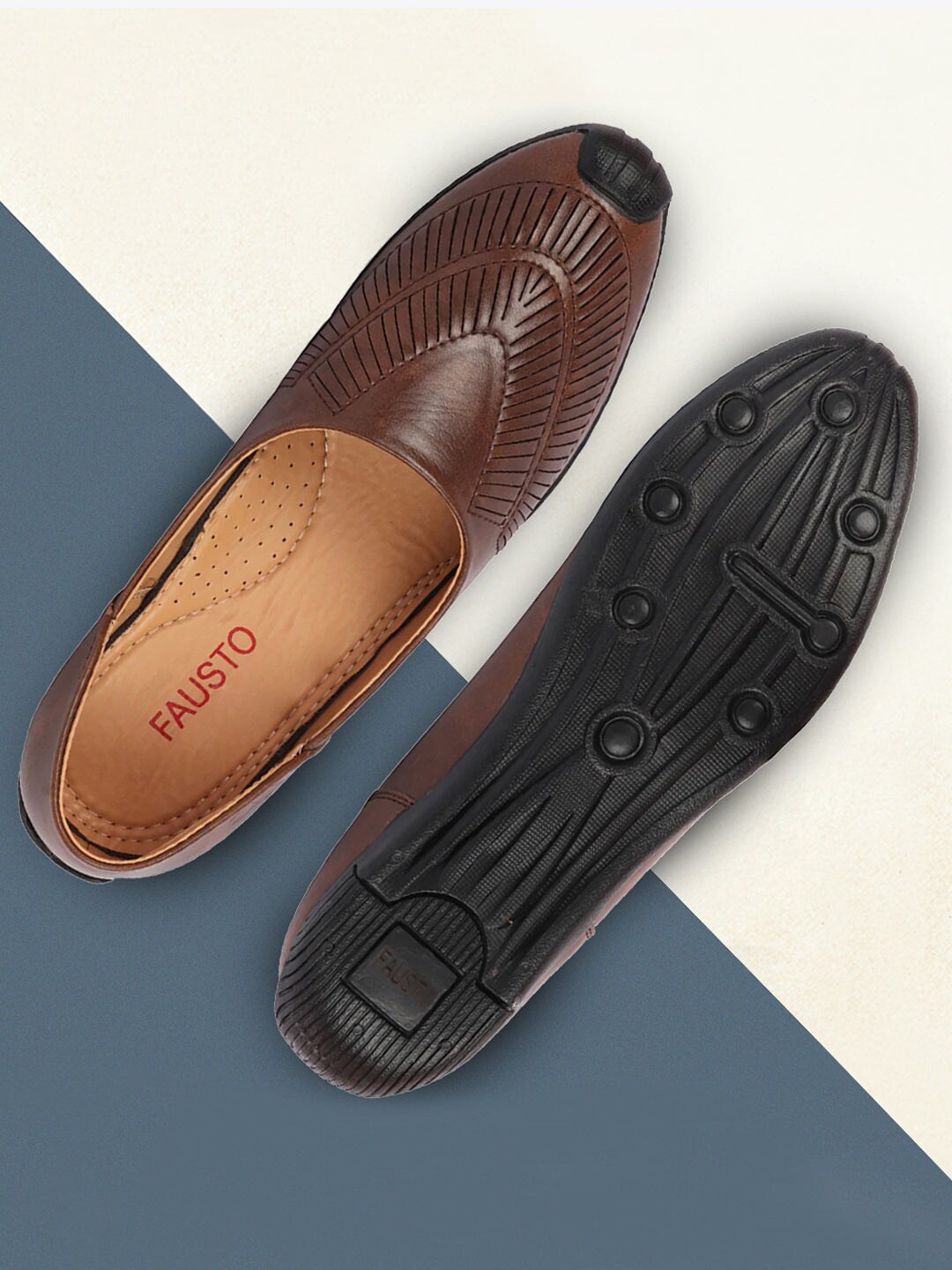 

FAUSTO Men Textured Lightweight Ethnic Mojaris, Brown