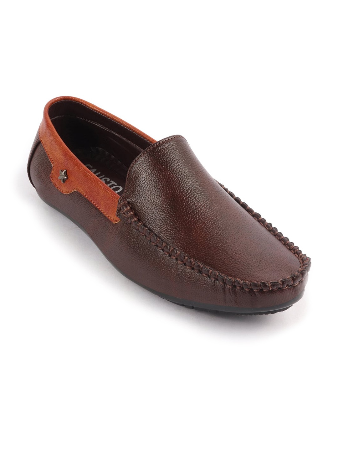 

FAUSTO Men Textured Square Toe Lightweight Loafers, Brown