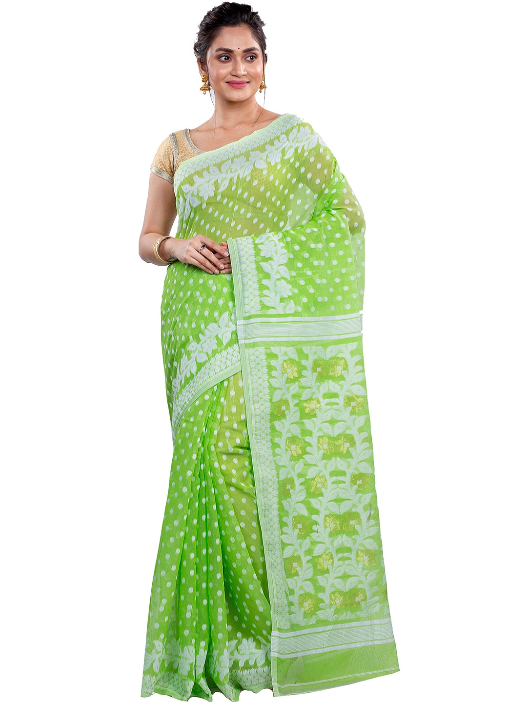 

DipDiya Woven Design Jamdani Saree, Green