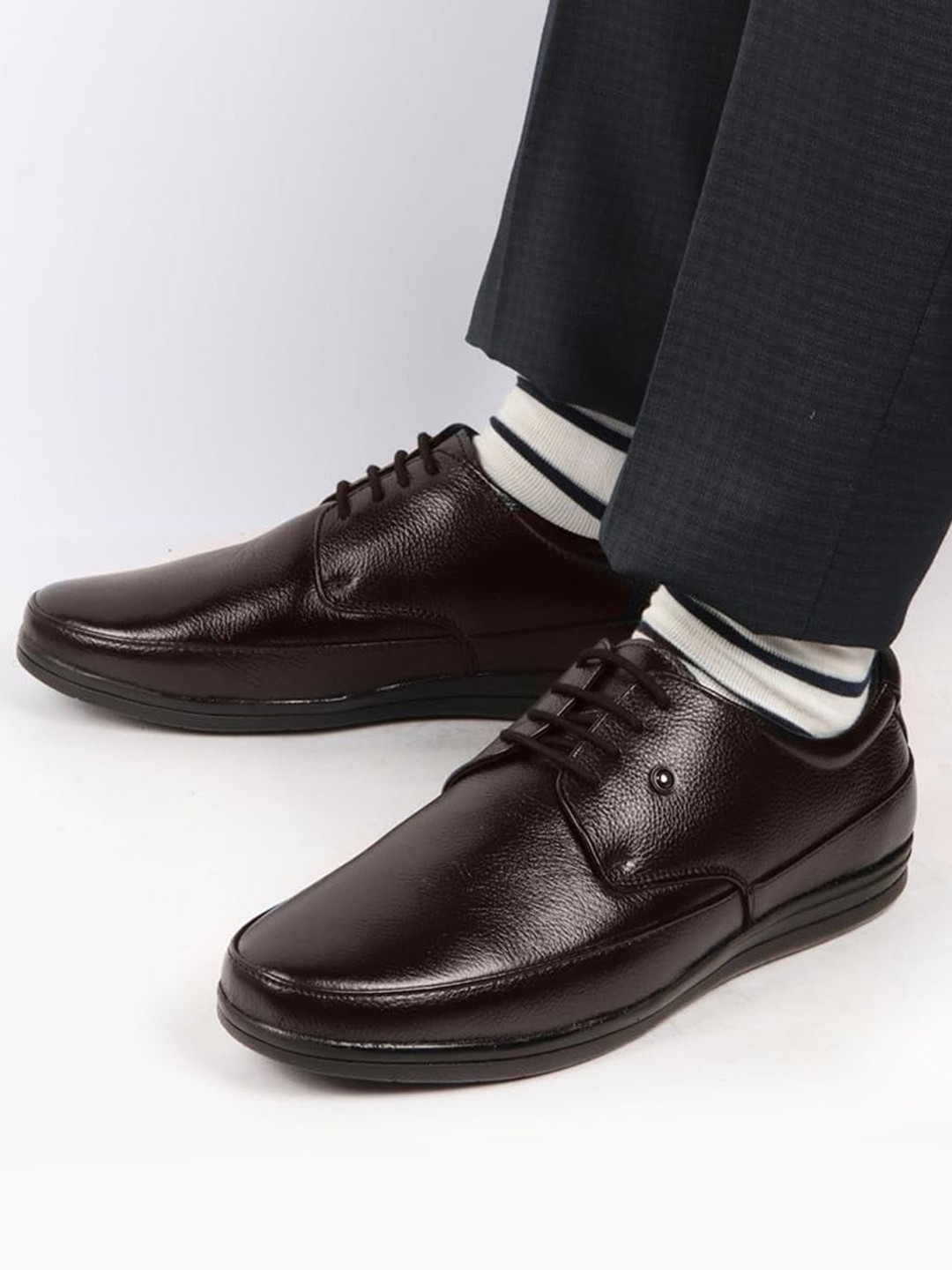 

FAUSTO Men Textured Leather Formal Derbys, Brown