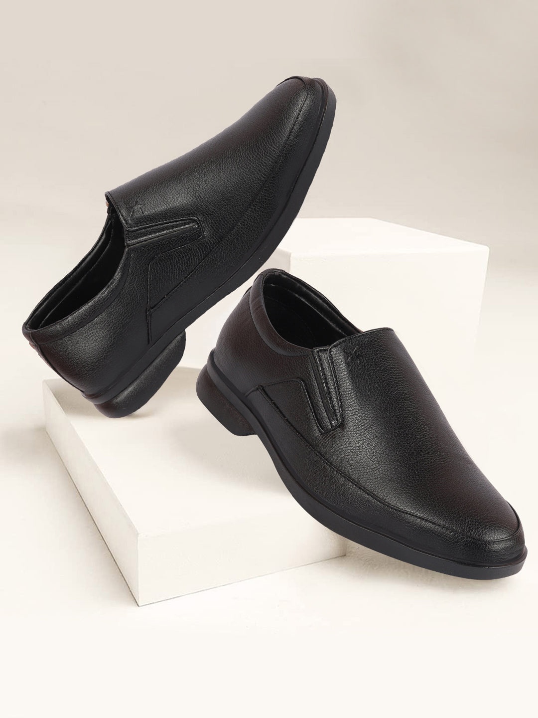 

FAUSTO Men Textured Formal Slip-Ons Shoes, Black