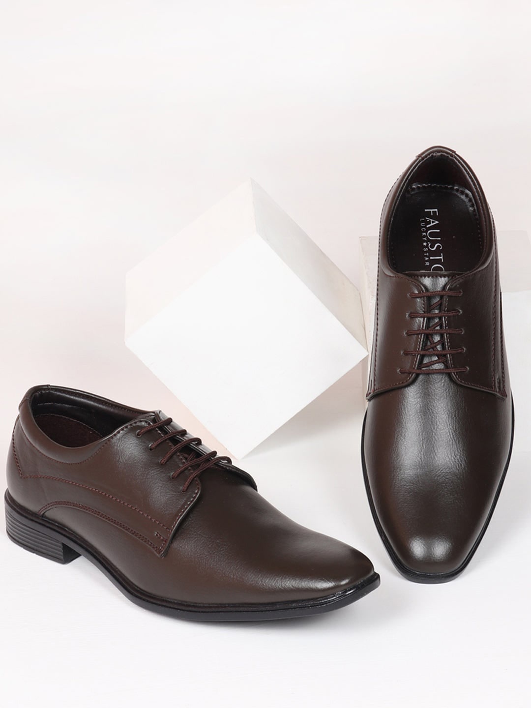 

FAUSTO Men Textured Formal Derbys, Brown