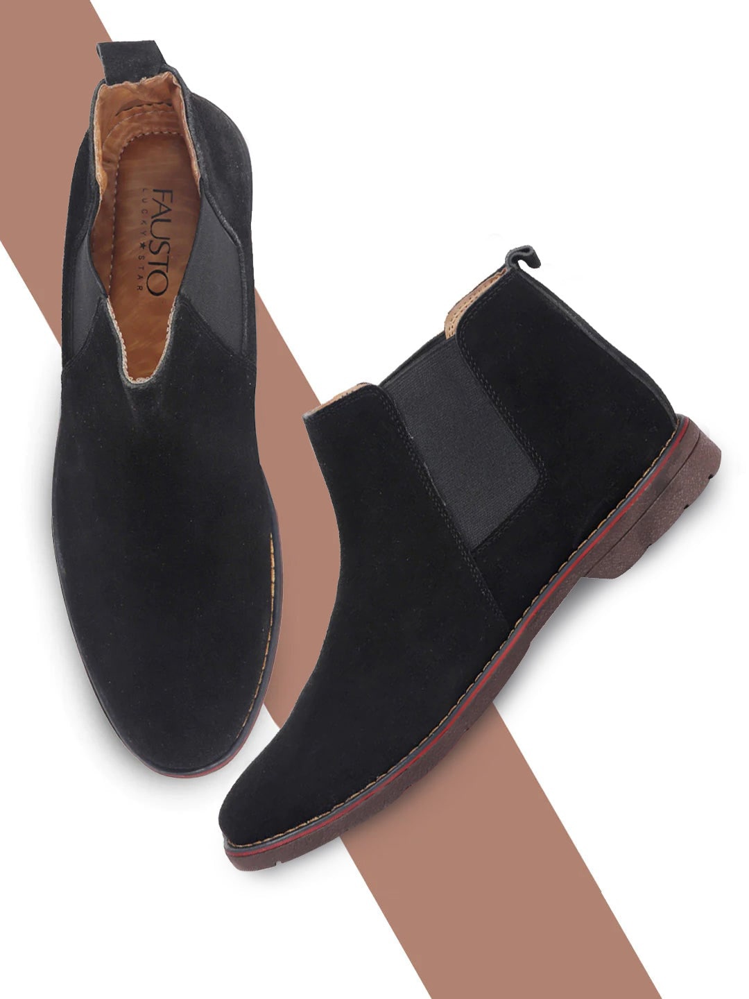 

FAUSTO Men Suede Mid-Top Chelsea Boots, Black