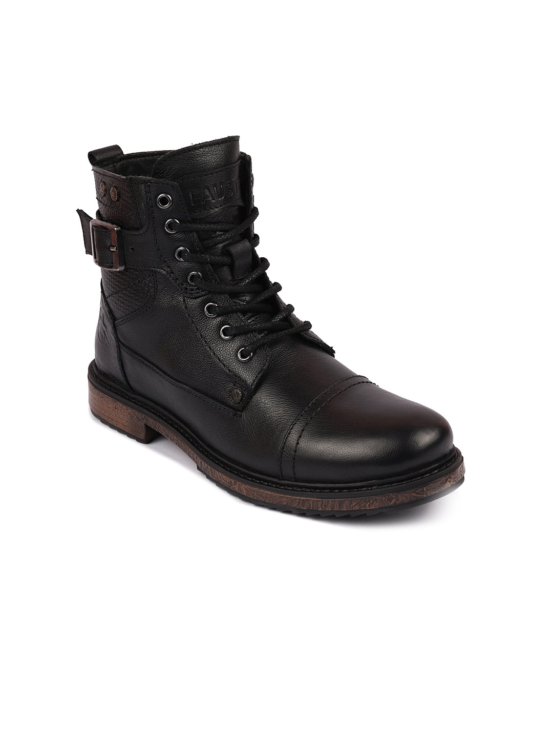 

FAUSTO Men Textured Leather High-Top Lace-Up Boots, Black