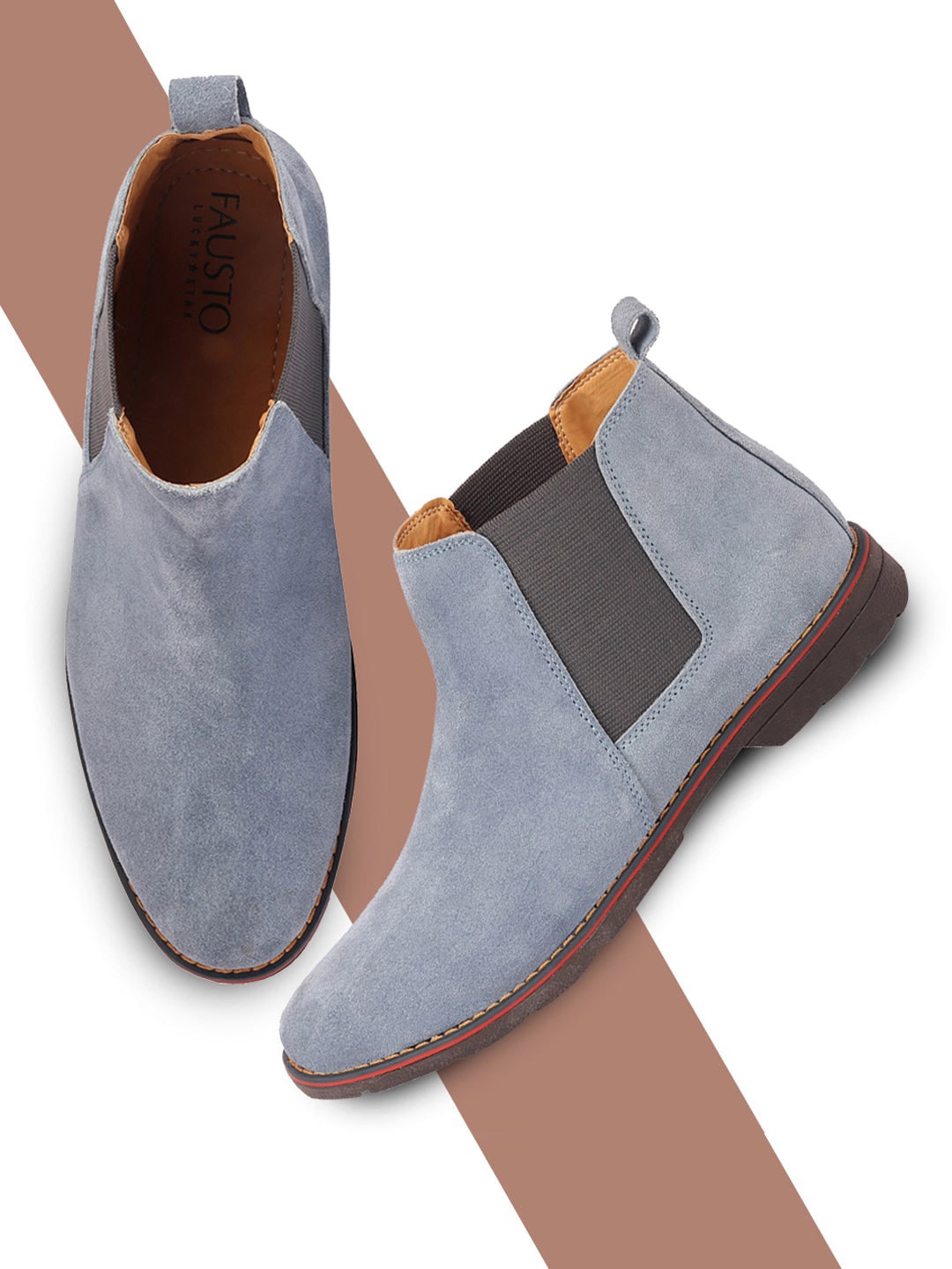 

FAUSTO Men Suede Mid-Top Chelsea Boots, Blue