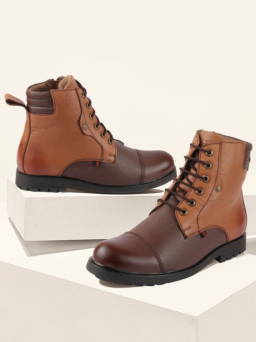 

FAUSTO Men Textured High Top Lace-Up Boots, Brown