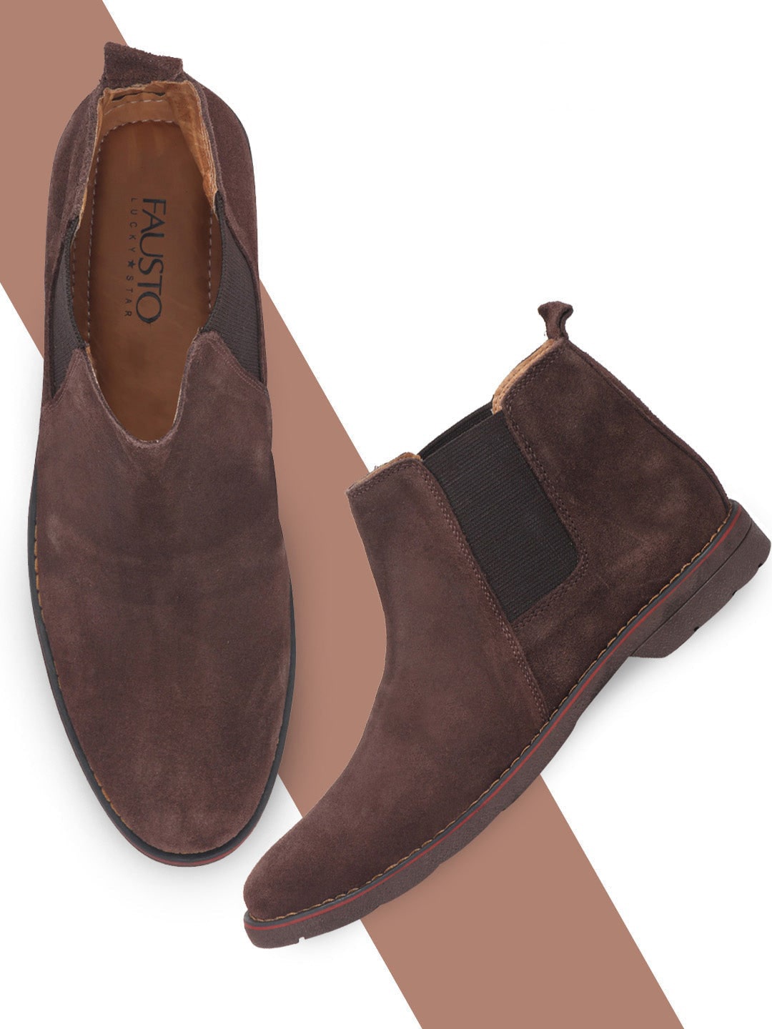 

FAUSTO Men Suede Chelsea Boots, Brown