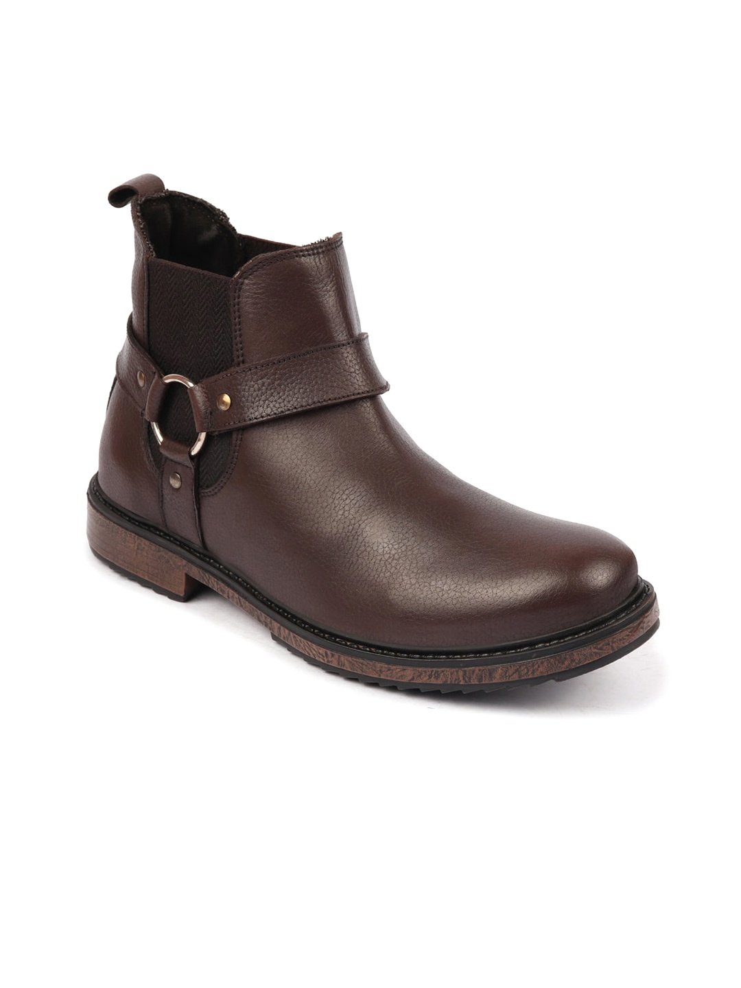 

FAUSTO Men Leather Mid-Top Chelsea Boots, Brown