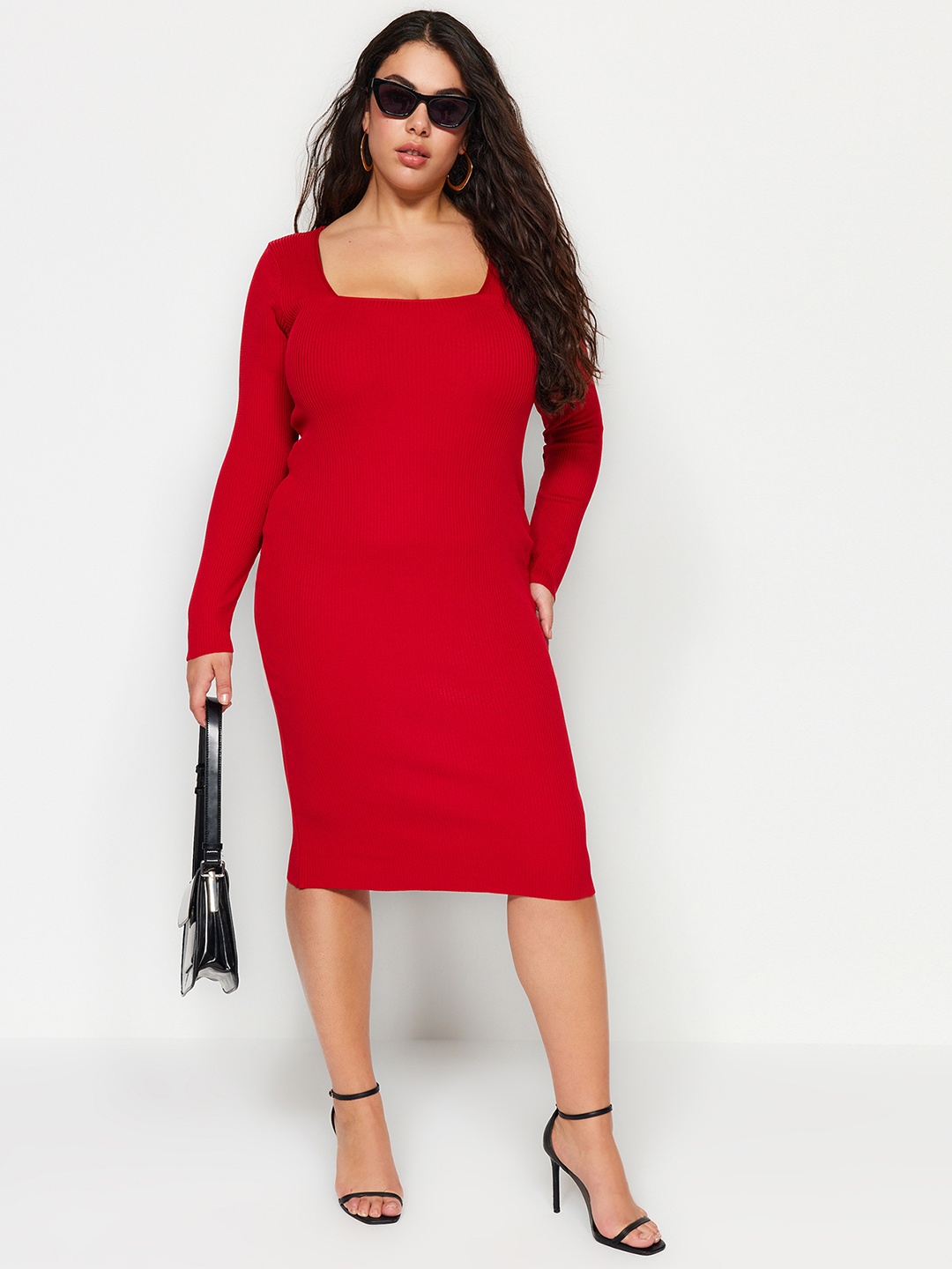 

Trendyol Plus Size Long Sleeves Bodycon Dress, Red