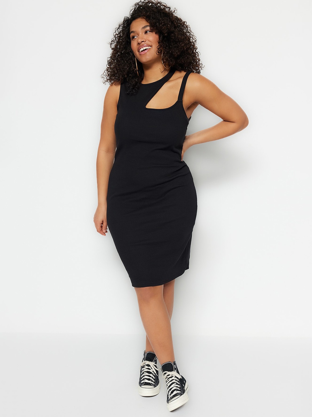 

Trendyol Cut Out Cotton Bodycon Dress, Black