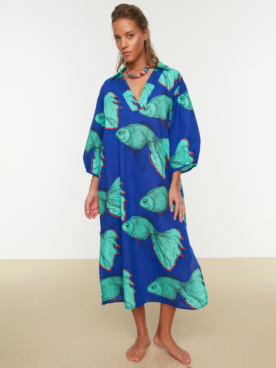 

Trendyol Conversational Print A-Line Dress, Blue