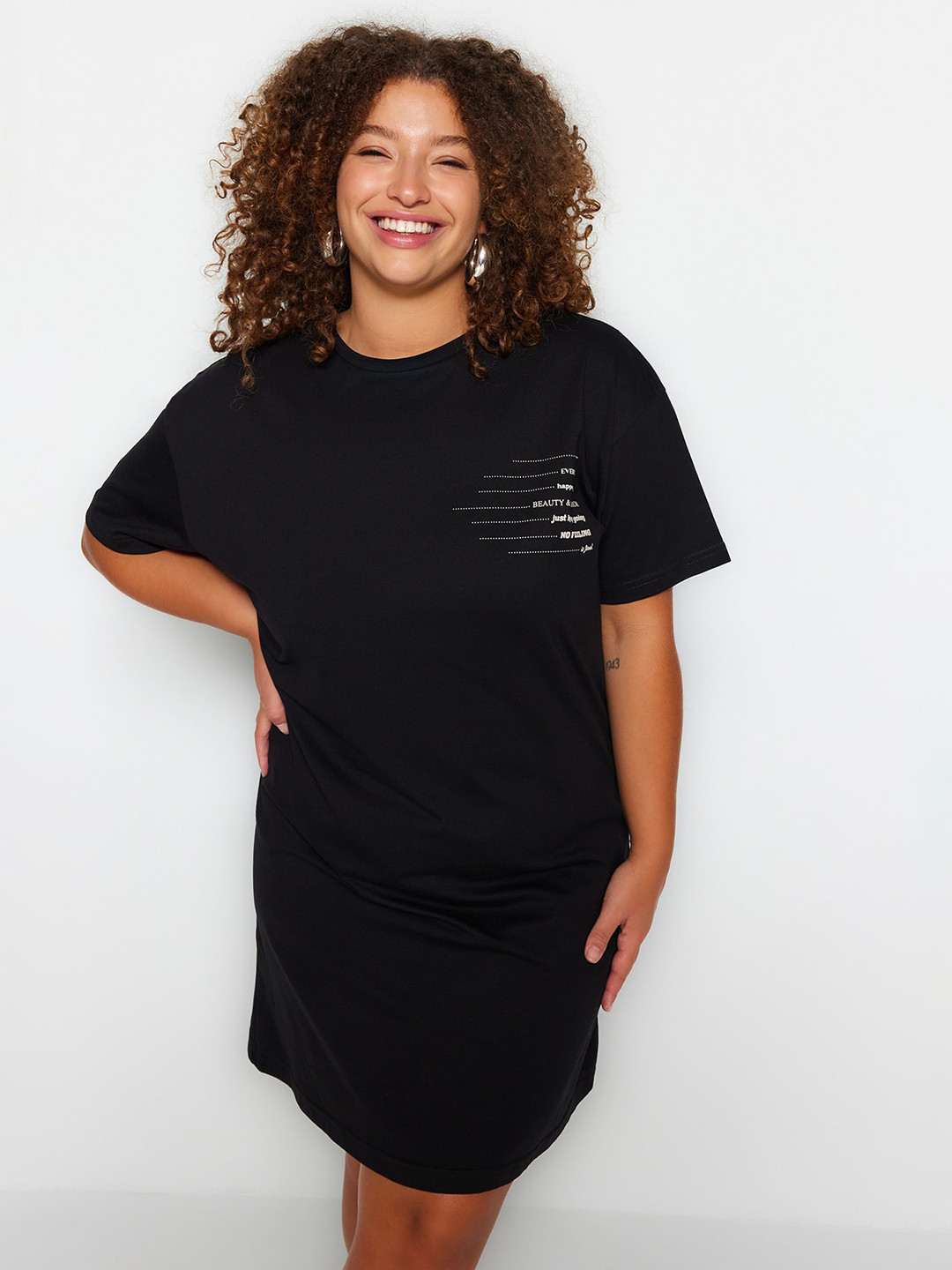 

Trendyol Round Neck Cotton T shirt Dress, Black