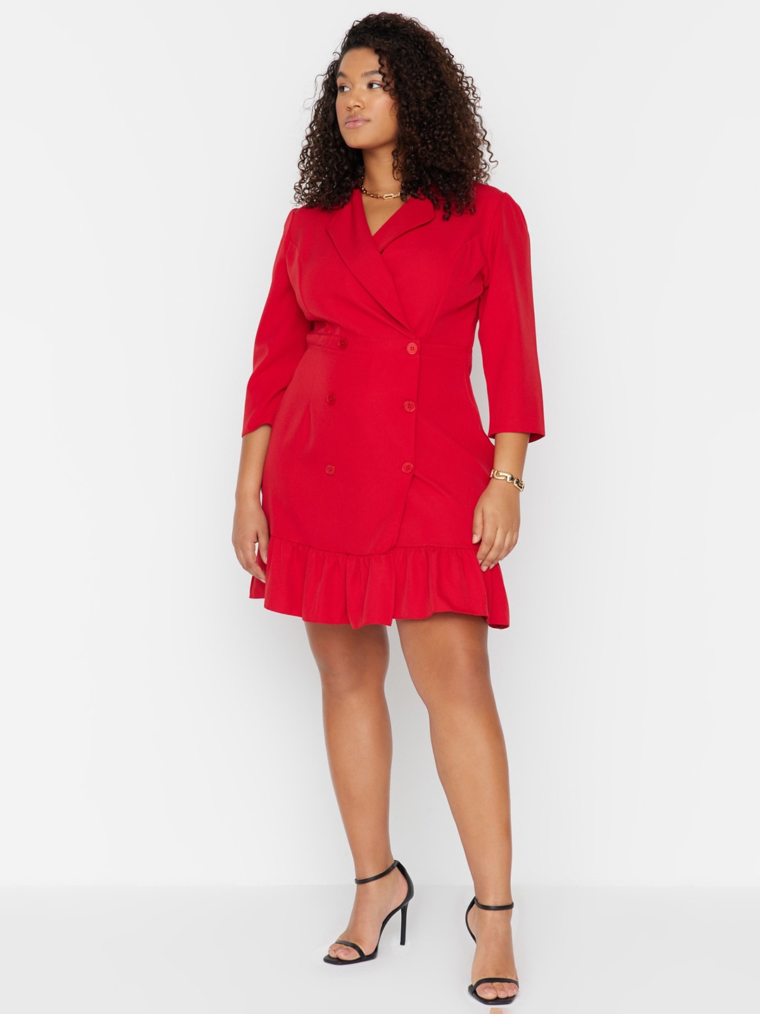 

Trendyol Shirt Collar Three Quarter Sleeves Wrap Dress, Red