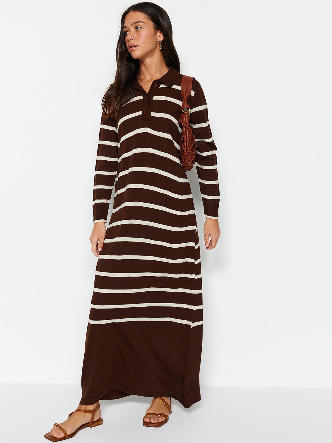 

Trendyol Striped Maxi Dress, Coffee brown