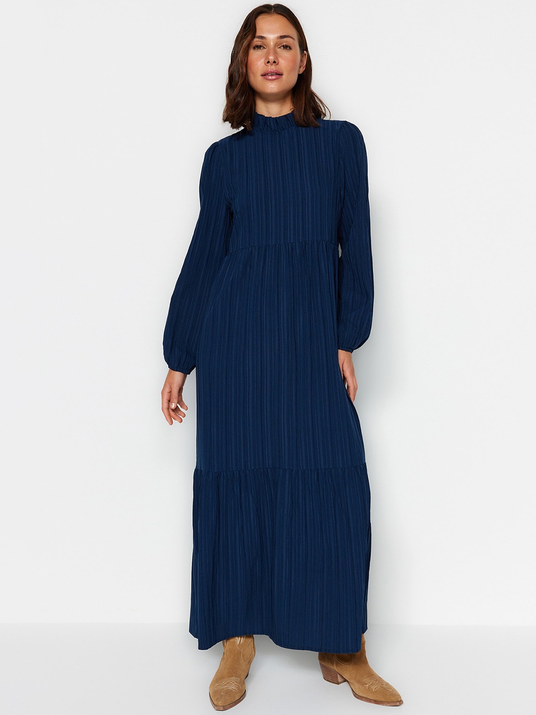 

Trendyol Mock Neck Long Puff Sleeve Maxi Dress, Blue