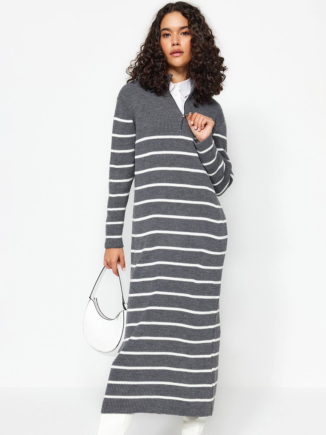 

Trendyol Striped High Neck Sheath Sweater Dress, Na