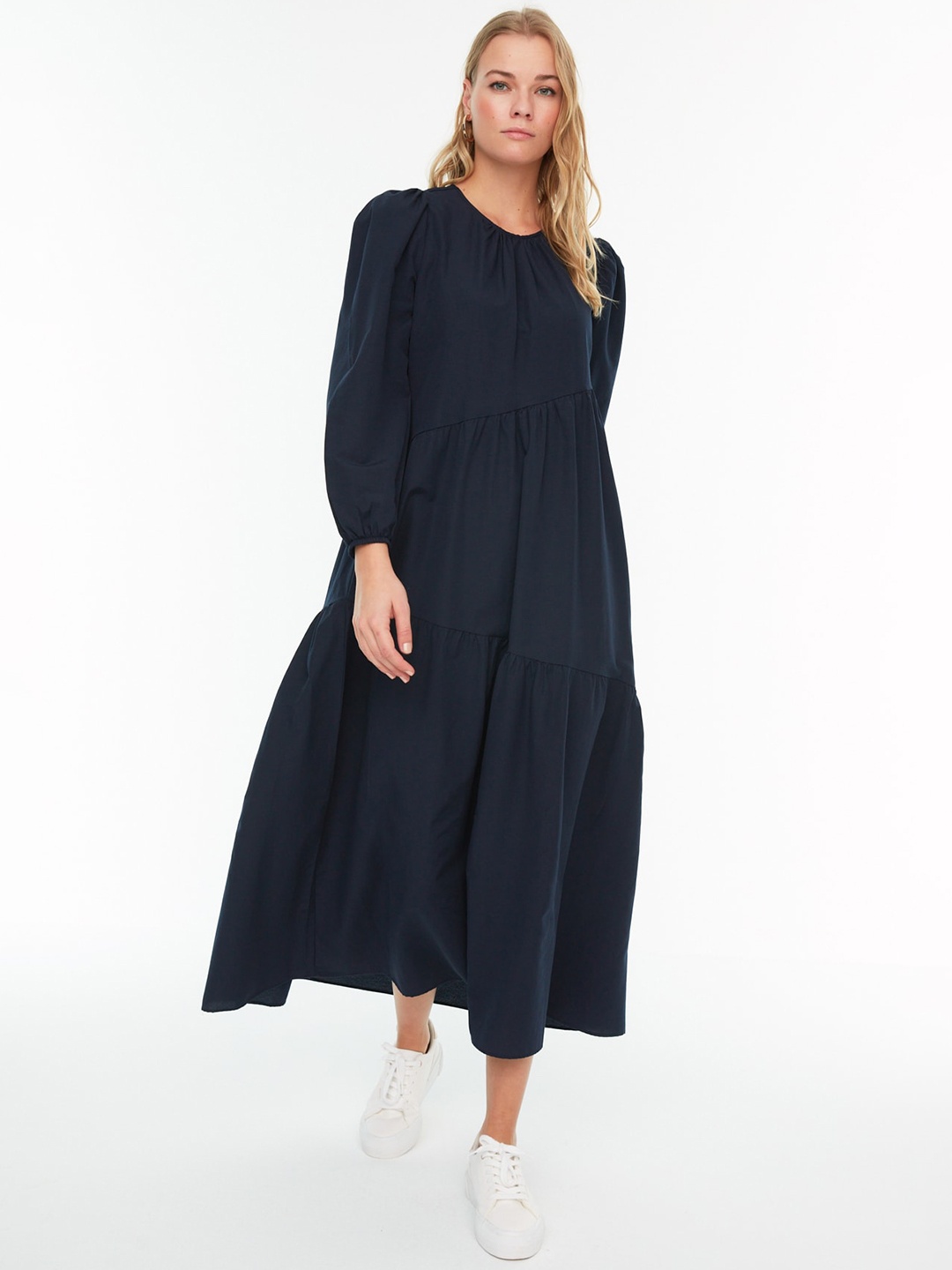 

Trendyol Puff Sleeve Fit & Flare Midi Dress, Black