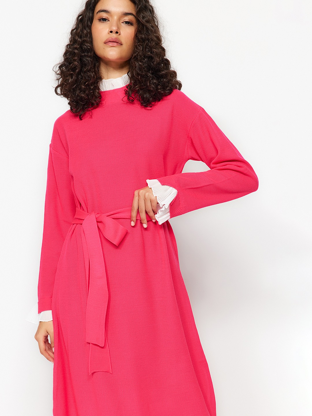 

Trendyol Acrylic A Line Midi Dress, Pink