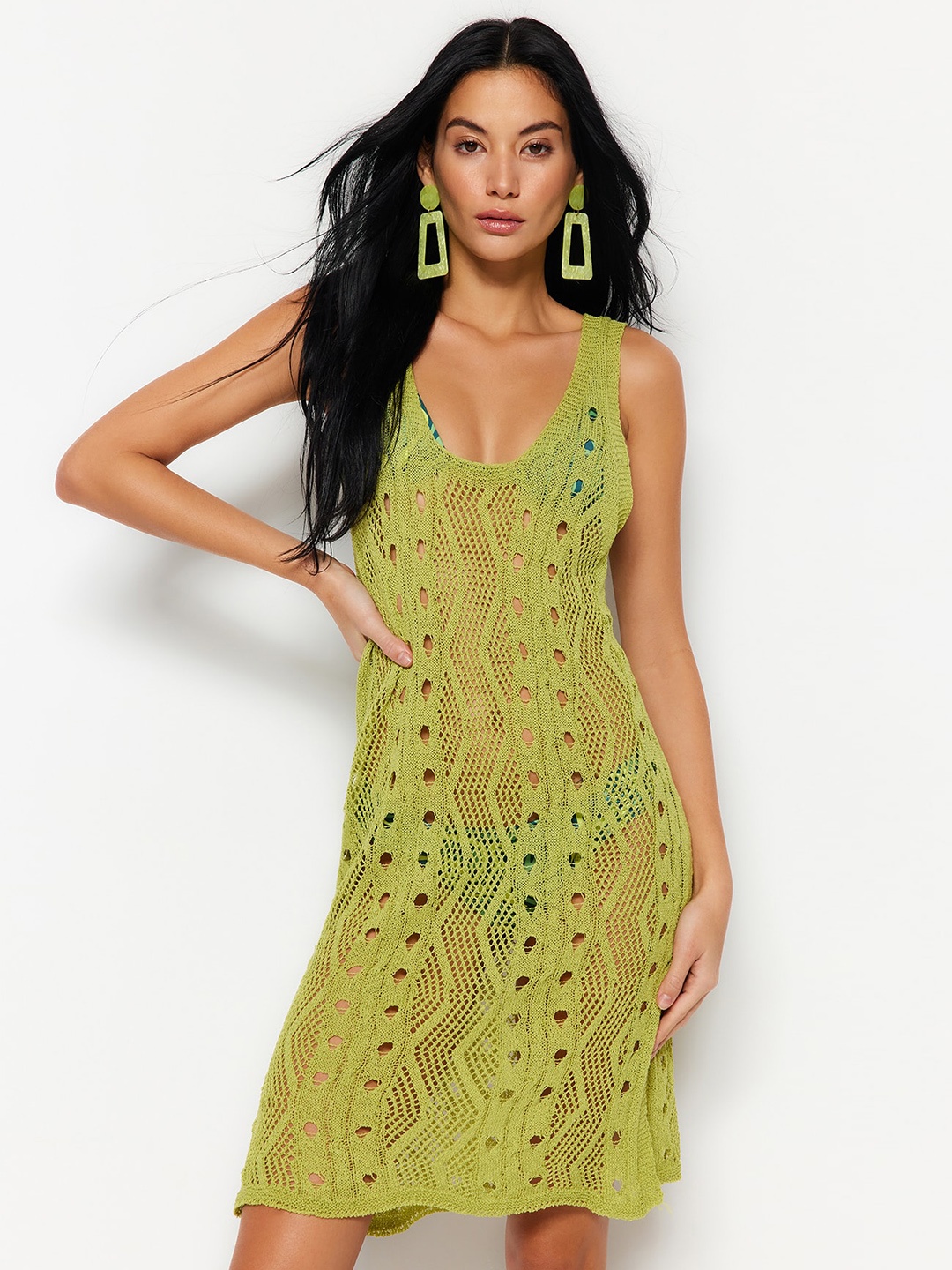 

Trendyol Scoop Neck A-Line Dress, Green