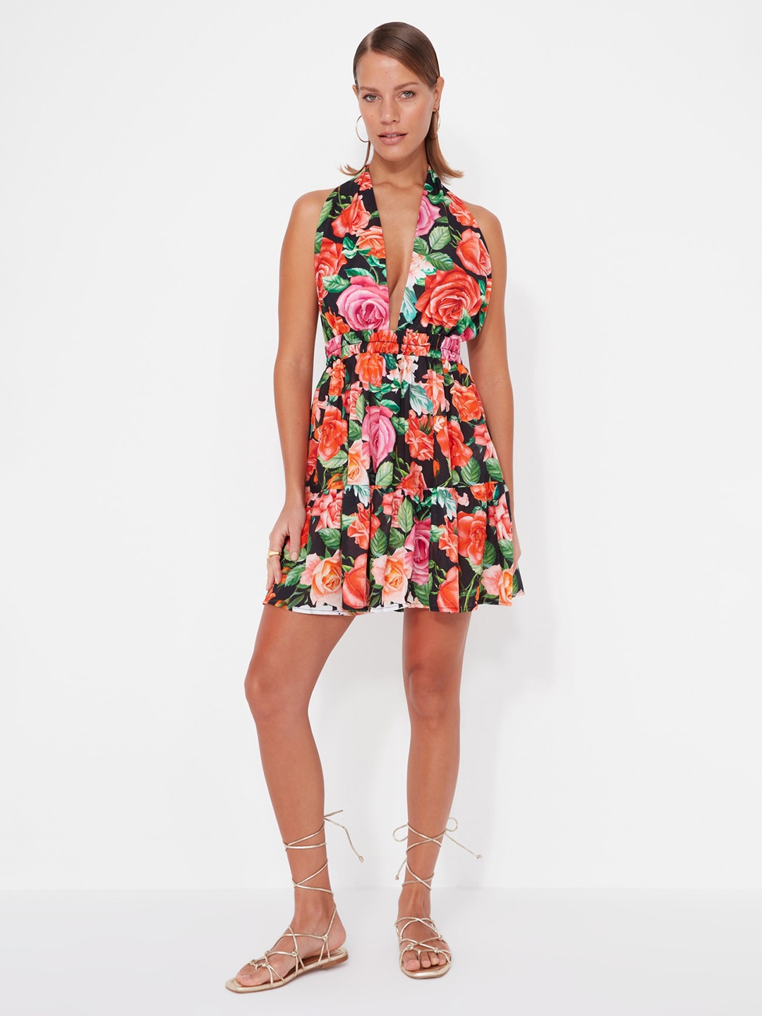 

Trendyol Floral Print Cotton Fit & Flare Dress, Orange