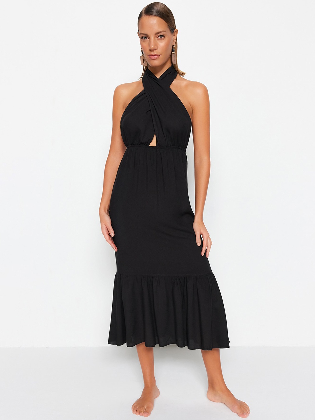 

Trendyol Halter Neck Sheath Midi Dress, Black