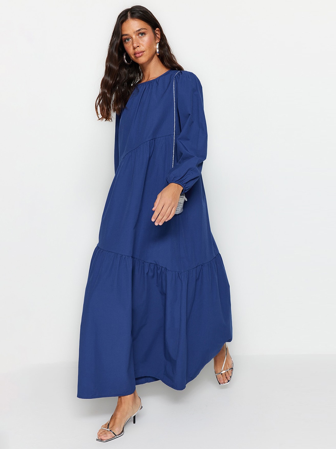 

Trendyol Cuffed Sleeves Cotton Maxi Dress, Navy blue