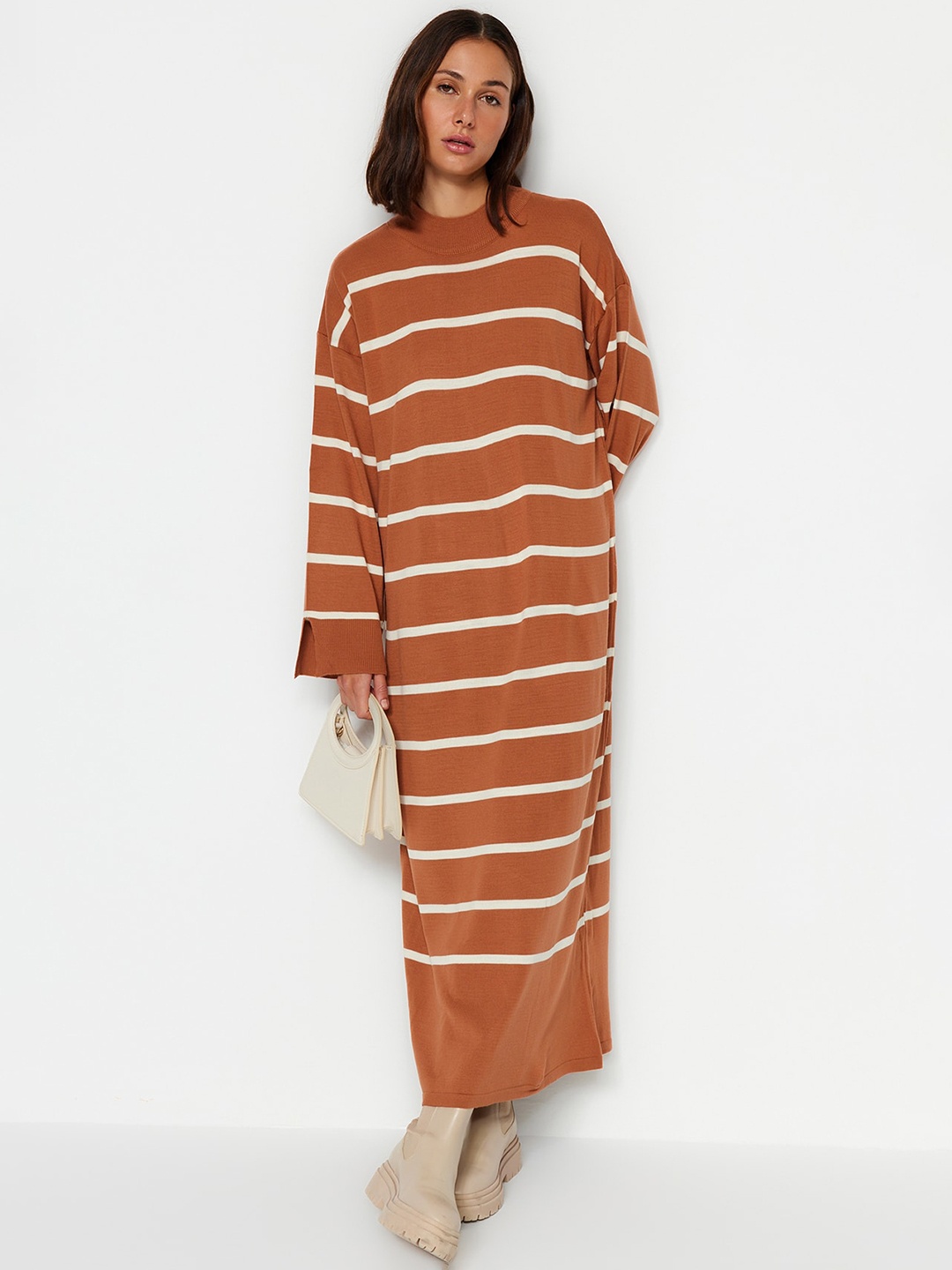 

Trendyol A Line Striped Maxi Dress, Brown