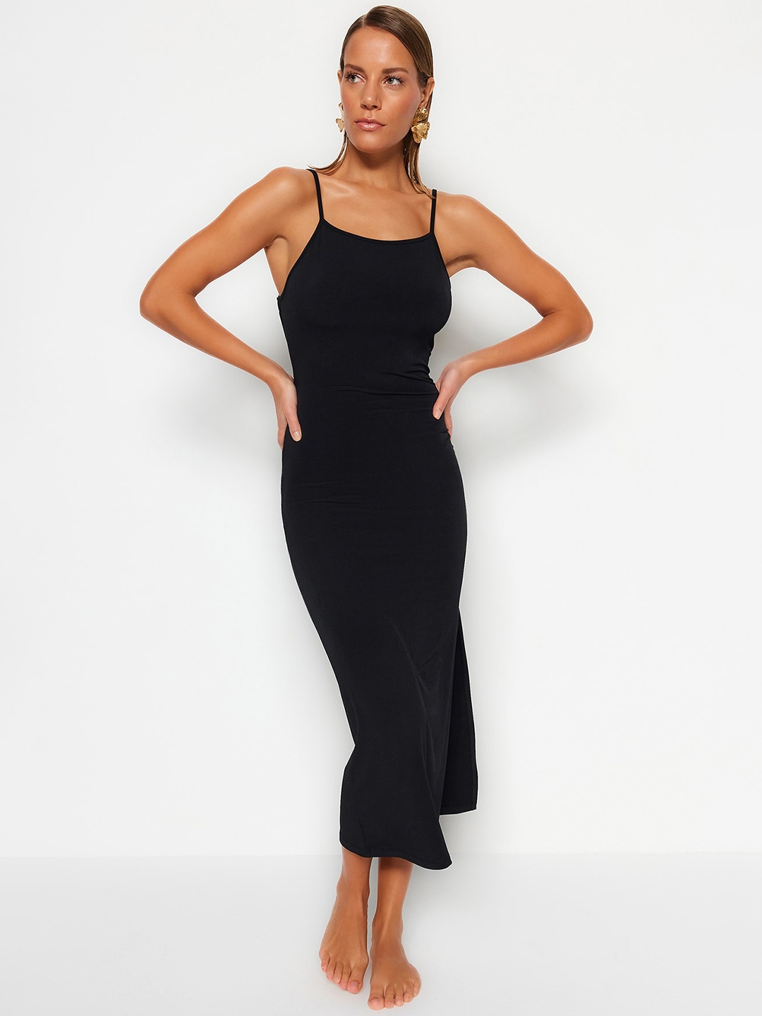 

Trendyol Square Neck Sleeveless Maxi Midi Dress, Black