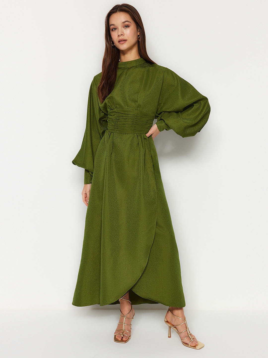 

Trendyol Mock Neck Long Bell Sleeve Maxi Dress, Olive