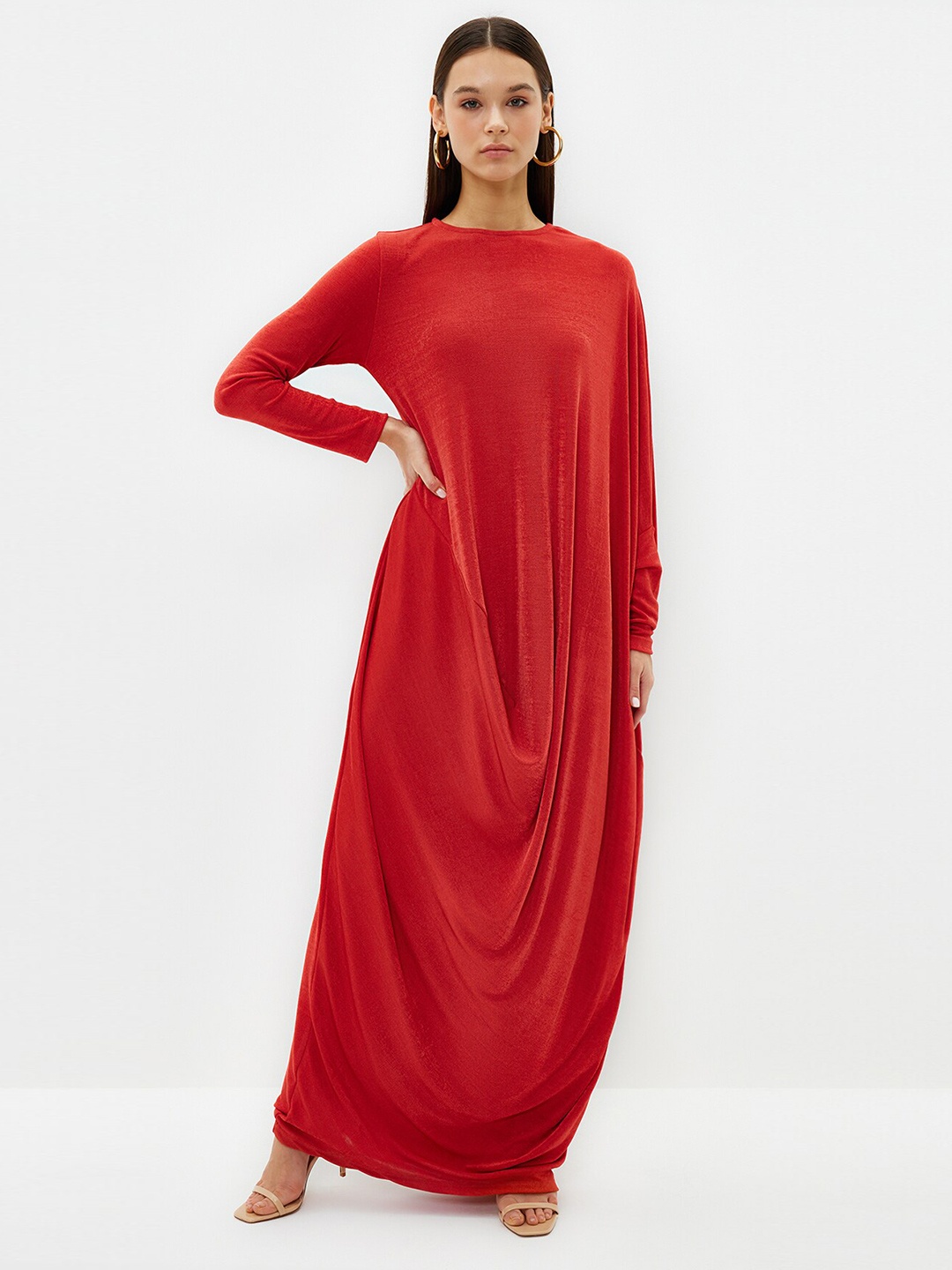 

Trendyol Boat Neck Long Sleeves Maxi Dress, Na