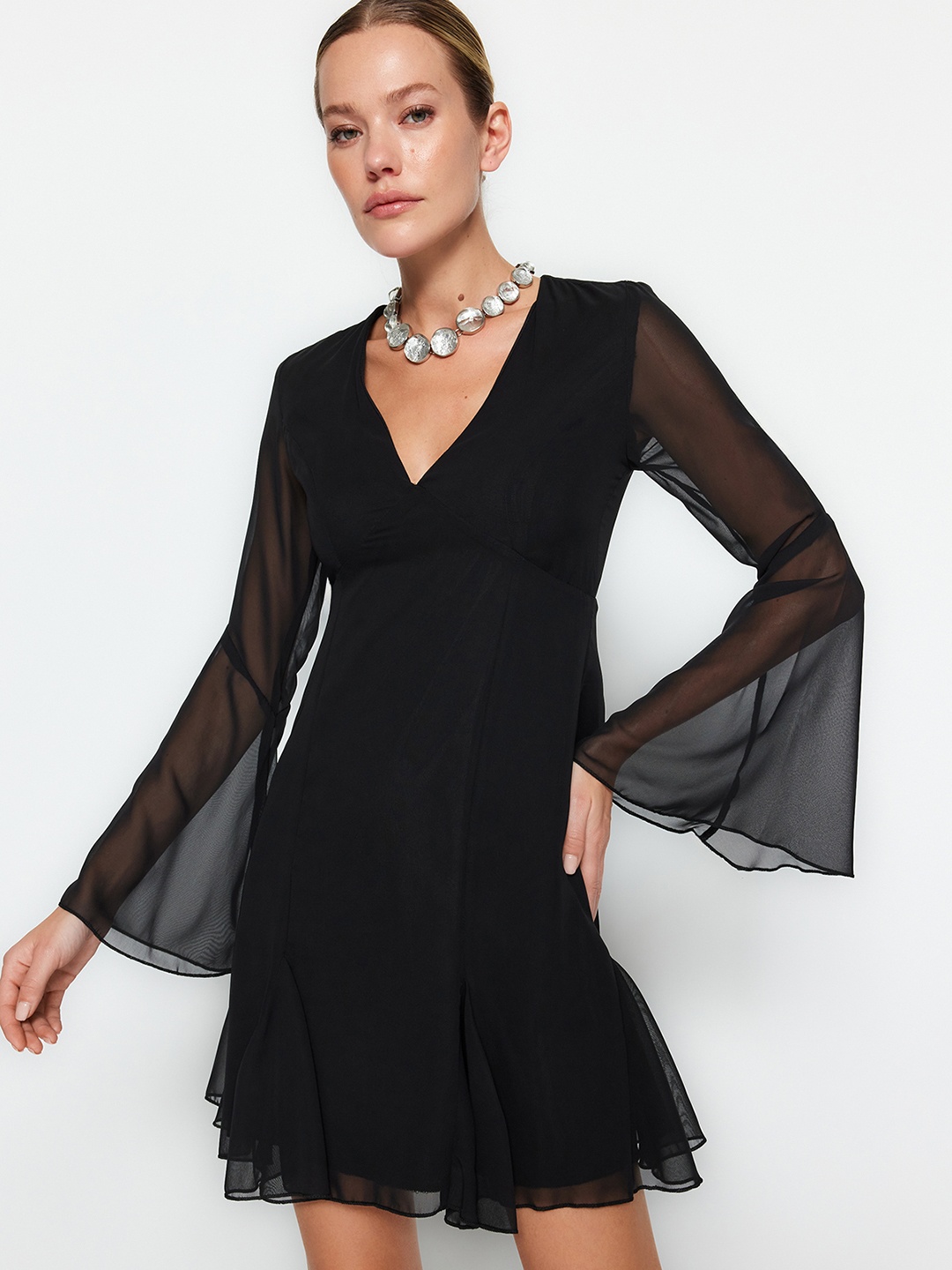 

Trendyol Flared Sleeve Fit & Flare Mini Dress, Black