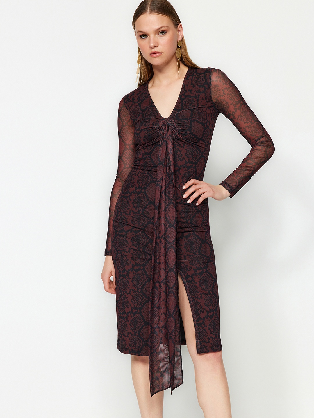 

Trendyol Floral Print Sheath Midi Dress, Black