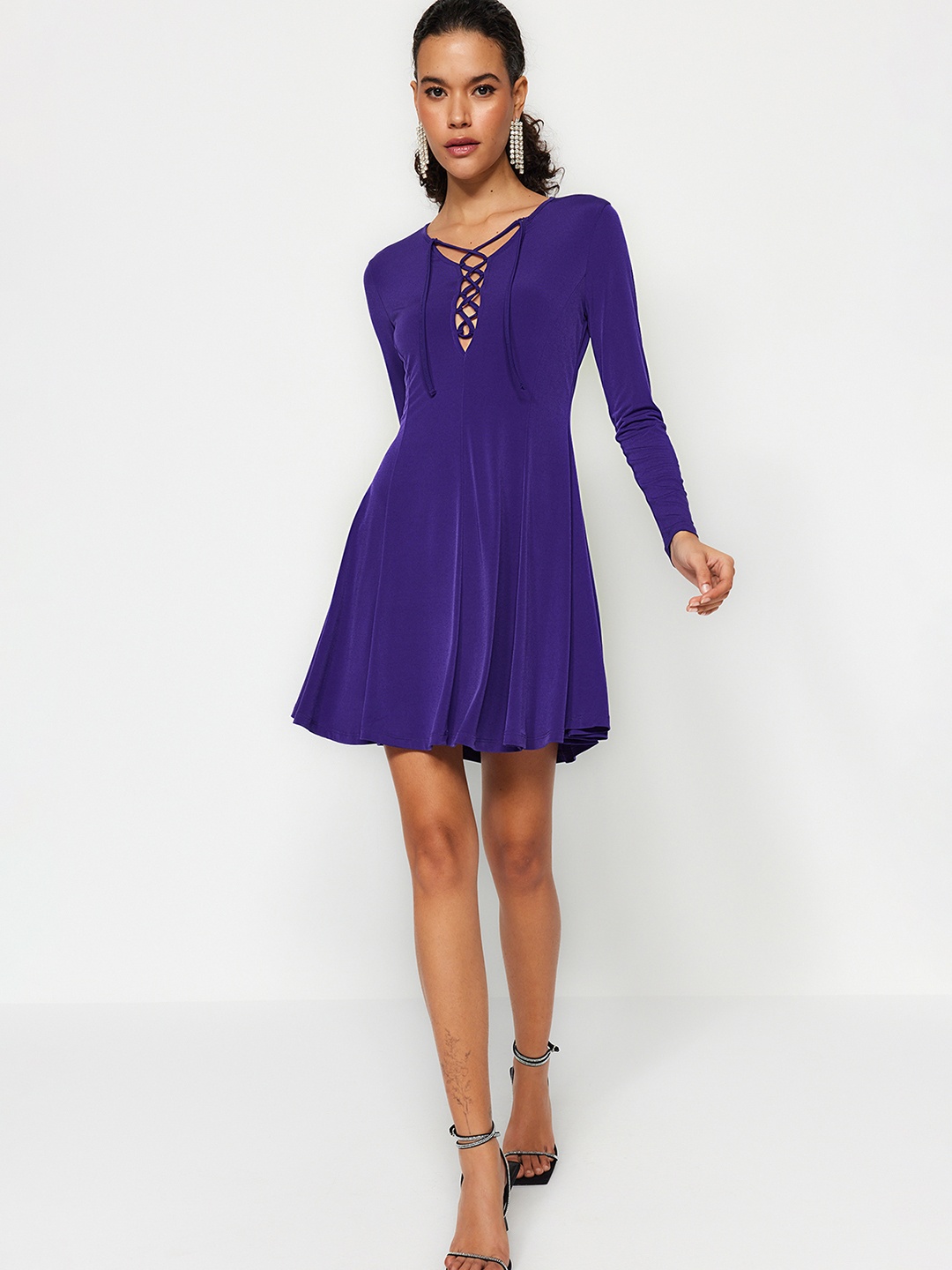 

Trendyol Long Sleeves Mini A Line Dress, Violet