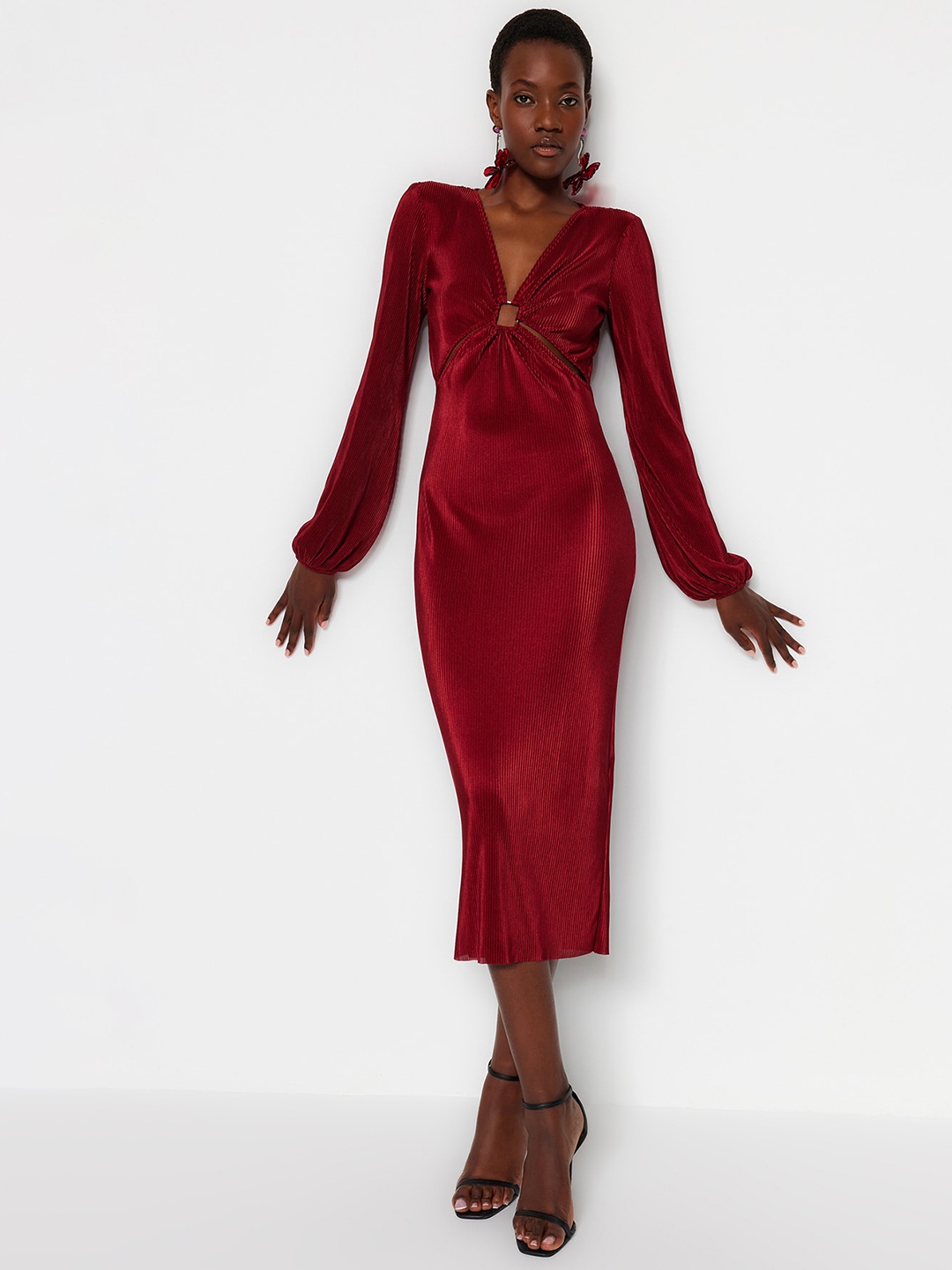 

Trendyol V-Neck Midi Bodycon Dress, Maroon