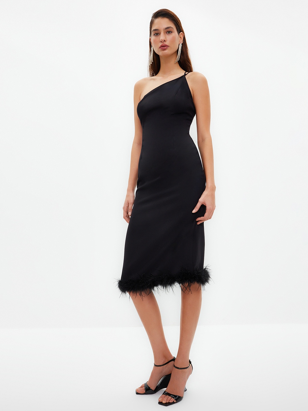

Trendyol One Shoulder Knee Length Sheath Dress, Black